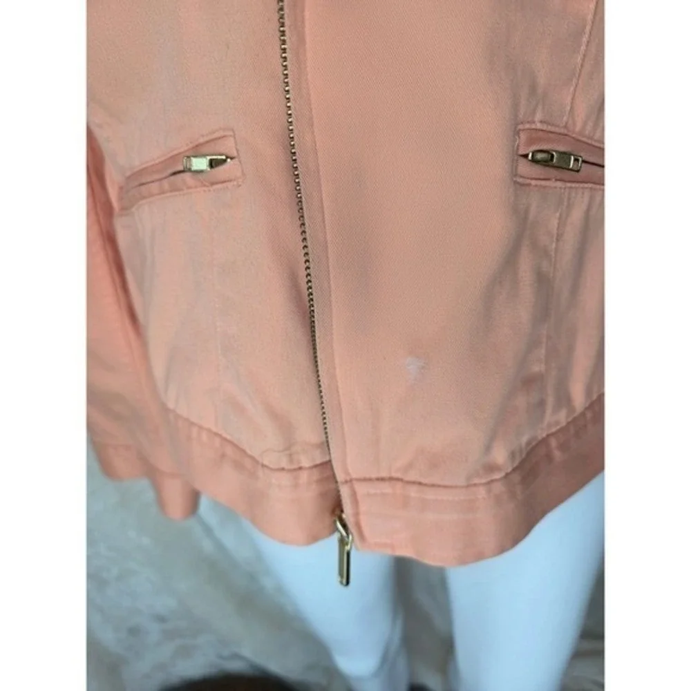 Chaps Denim Jacket Women Peach Orange Utility Zip Front Pockets‎ Size L